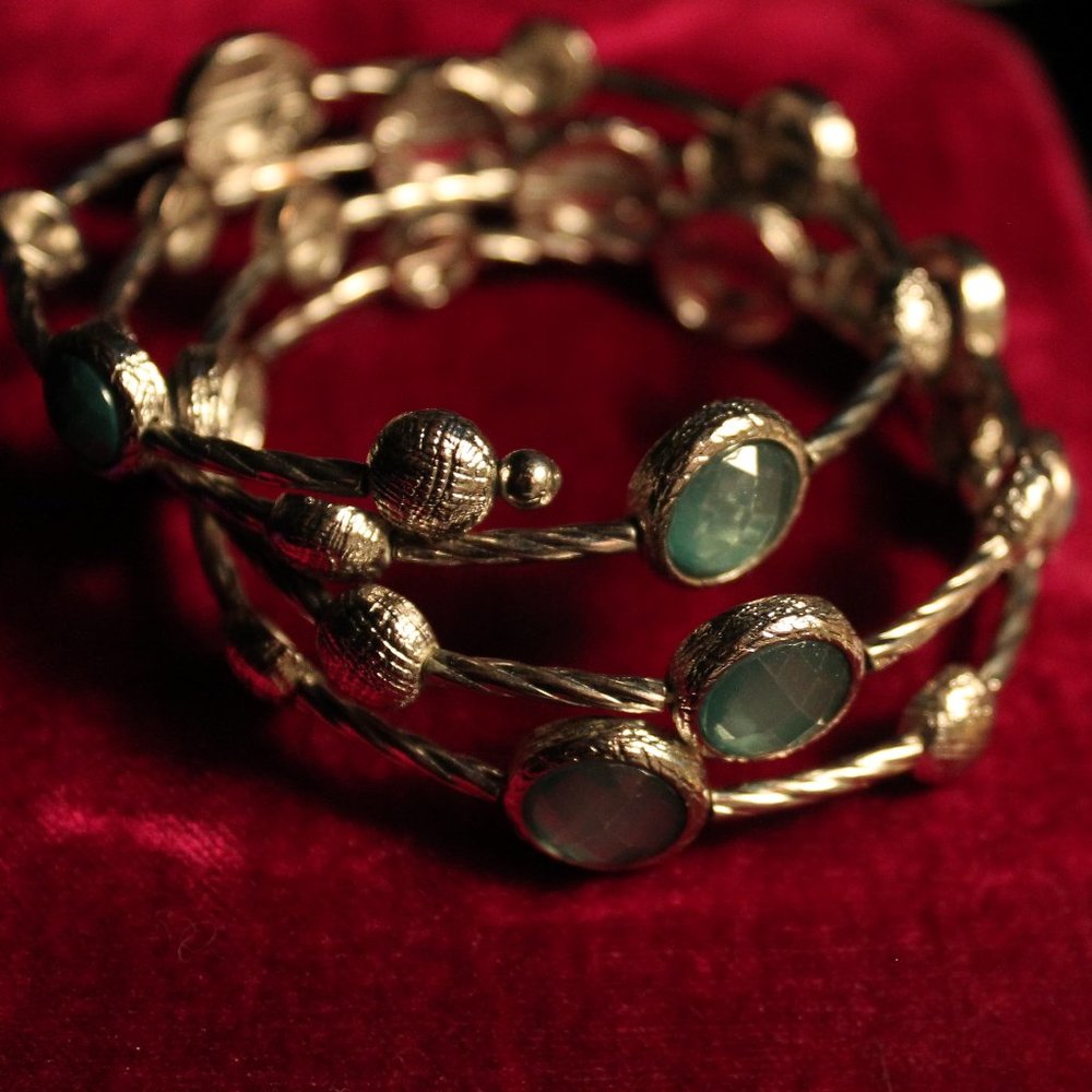 Coil Bracelet with Green "Gems"